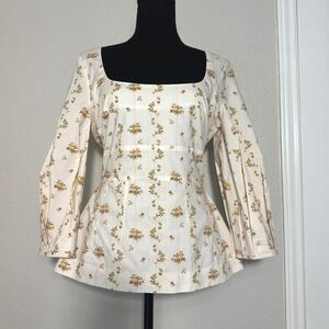 Brock Collection Floral A Line Square Neck Cottage Cotton Top, Italy, size 4